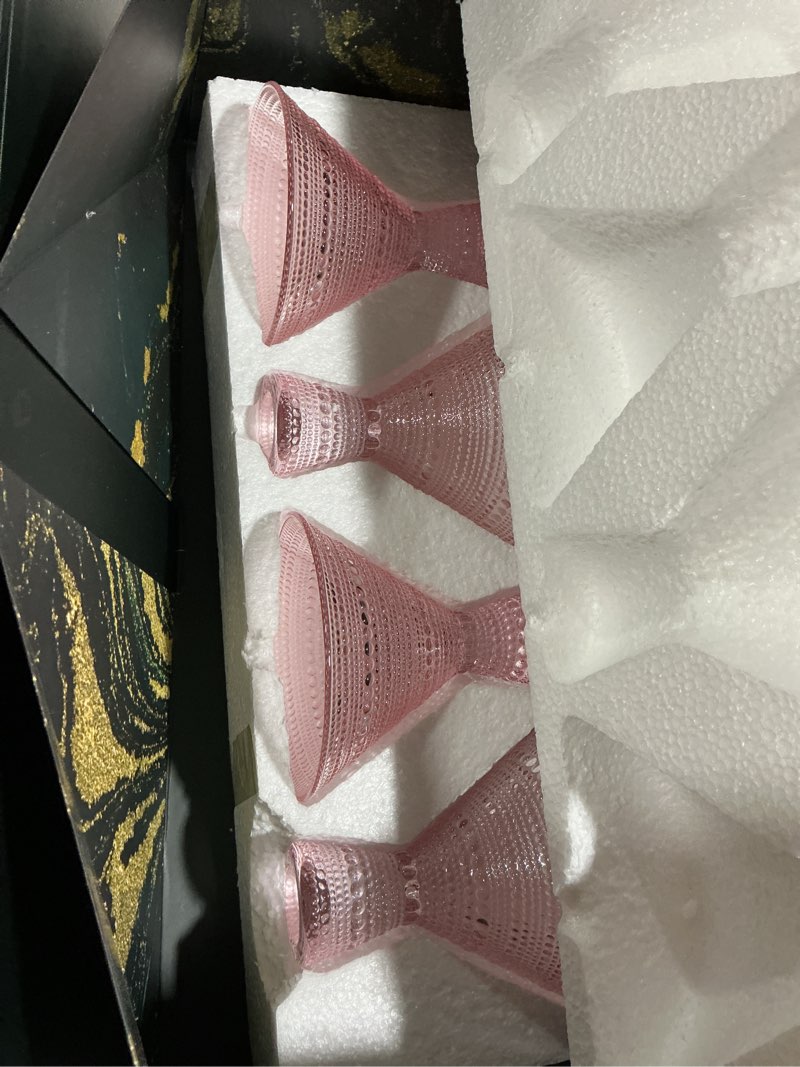 Condition photo showing Good Condition for LEMONSODA Hobnail Pink/Clear Martini Glasses Vintage Cocktail Glasses (9oz) for Martini, Cocktail, Margarita, Cosmopolitan, Manhattan (Pink, Set of 4) Pink Set of 4