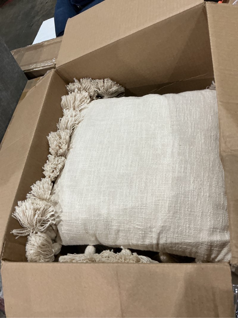 Condition photo showing Good Condition for creative co-op woven cotton slub pillow with tassels, cream
