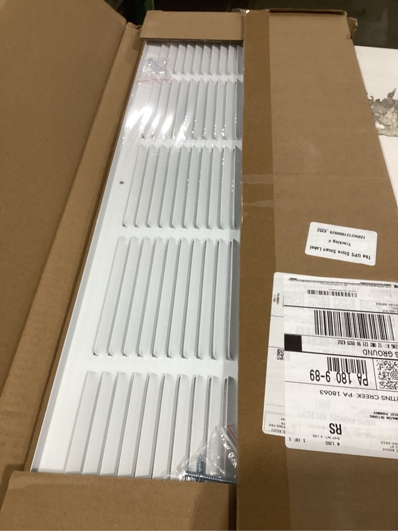 Condition photo showing New/Like New for fancat 30"w x 10"h return air grille [duct opening size], steel hvac return air vent cover for wall & ceiling, white powder-coated rust-resistant ac cold air return, outer dimensions 31.75"w x 11.75"h 30''wx10''h [duct opening]