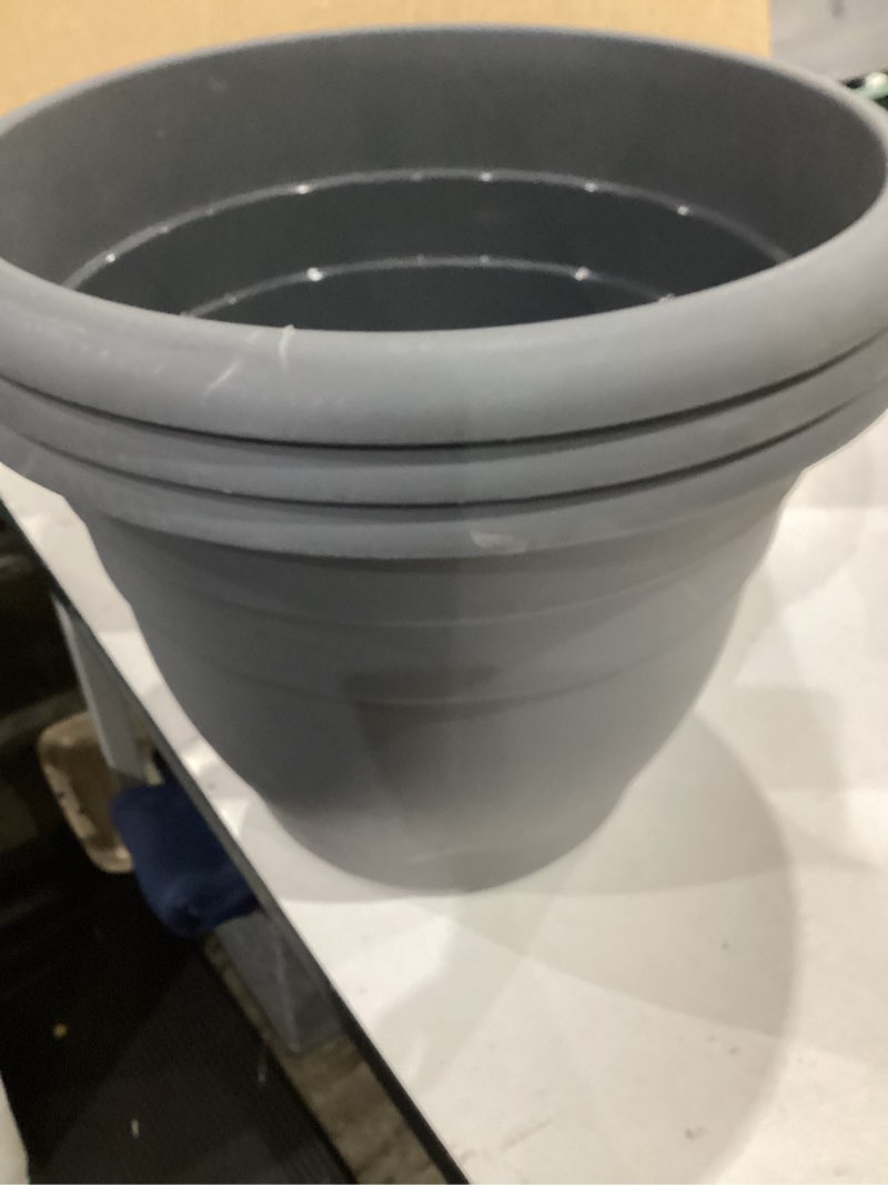 Condition photo showing Good Condition for 3 pack large 16 inch plastic plant pots for outdoor plants,durable & lightweight flower pots with drainage holes,weather-resistant large planters for patio garden(gray) gray 16 inch