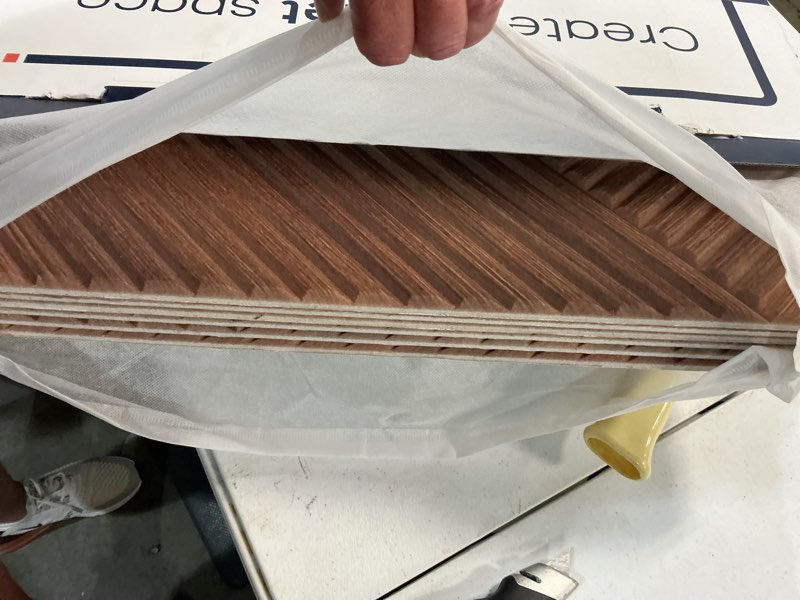 Condition photo showing New/Like New for bubos large acoustic panels,6 pack wood-pattern printing soundproof wall panels, total size 70.8 x 47.2 inches self-adhesive decorative sound absorbing panels for studio, home,light diamond weave