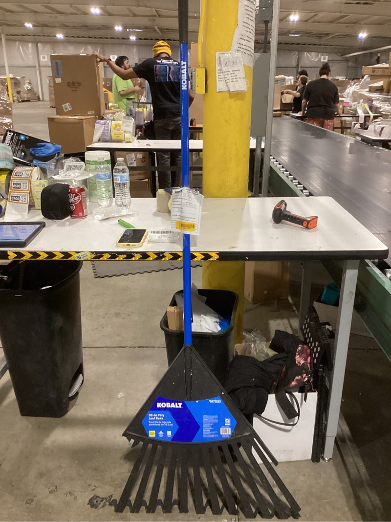 Condition photo showing As Is for Kobalt 30-in Plastic Lawn and leaf rake with Fiberglass Handle