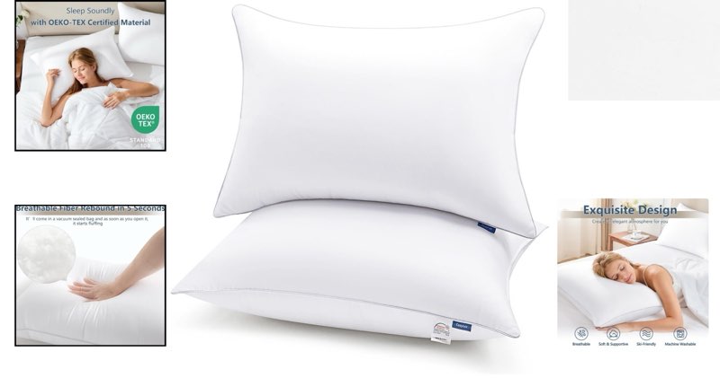OEKO-TEX Certified Standard Size 20in X26in Pillows - Machine Washable Luxury Se