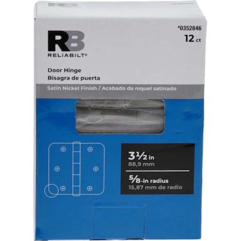 RELIABILT 3-1/2-in H x 5/8-in Radius Satin Nickel Mortise Interior Door Hinge 12 -Pack