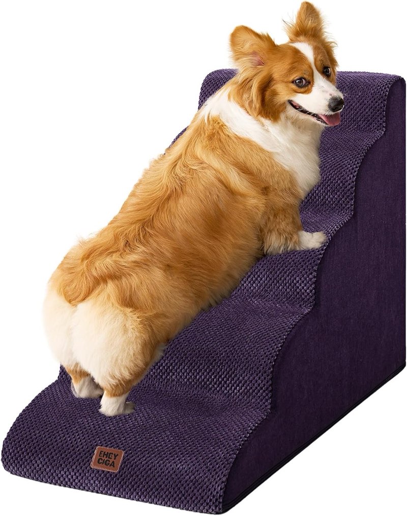 EHEYCIGA Curved Dog Stairs Ramp for High Beds 22.6" H, 5-Step Dog Steps for Small Dogs and Cats, Pet