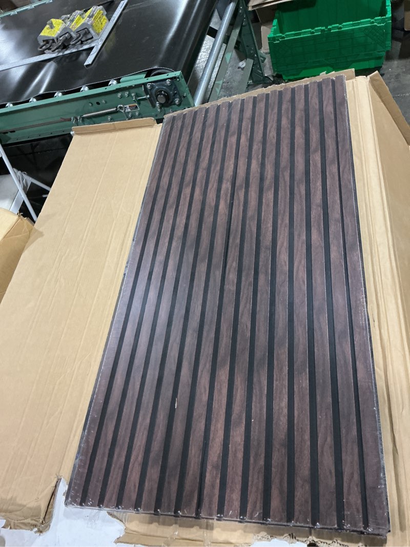 Condition photo showing Good Condition for wood slat acoustic wall panels, walnut, 2 pack, 47.2 x 23.6 in | mdf fluted panels with polyester felt; 2 panels cover 15.5 sq ft for living rooms, bedrooms, offices, and media rooms. 2-pack walnut