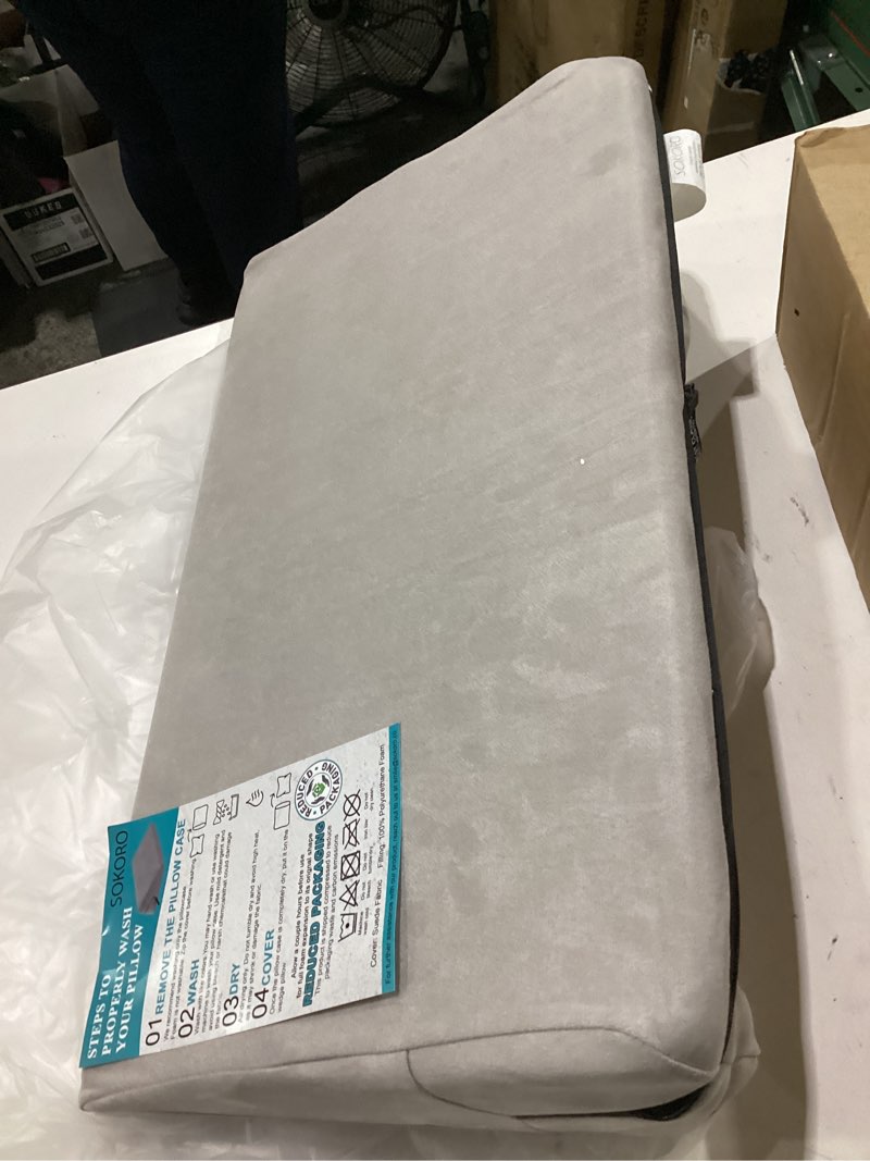 Condition photo showing As Is for **zipper needs fixed**sokoro bed wedge pillow for sleep apnea, gerd acid reflux snoring relief, pregnancy side sleeper pillow for adults seniors neck pain back sleeping, leg elevation pillows for after surgery gifts, grey