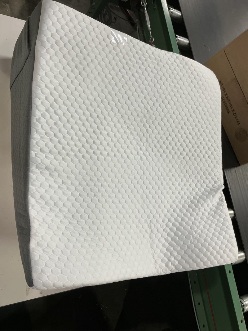 Condition photo showing As Is for ruqmuis wedge pillow for acid reflux, bed wedge pillow for headboard 10", pillow wedge for back pain relief, post surgery, elevated pillows for sleeping, snoring, triangle pillow with cover, white 24*24*10 inch white/grey