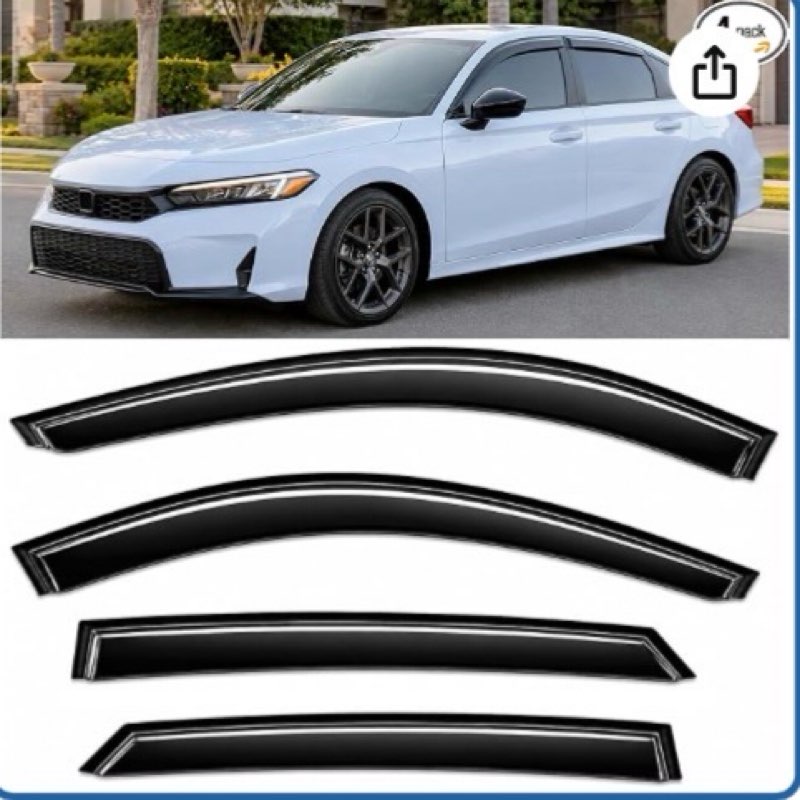 2022-2026 tape-on rain guards for honda civic sedan side window visor deflectors lx ex si hpt sport touring durable vent shades 2023 2024 2025