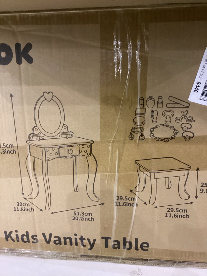 Condition photo showing Good Condition for OOOK Kids Vanity Set,Table & Chair Vanity Set with Mirror?Includes 15 pcs Multiple Make up Accessories, Makeup Dressing Table with Storage Drawer, Pink Premium Kids Vanity Set