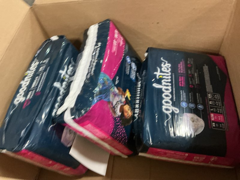 Condition photo showing New/Like New for Goodnites Girls' Bedwetting Underwear, Size S/M (43-68 lbs), 99 Ct (3 Packs of 33), Packaging May Vary Small/Medium 99