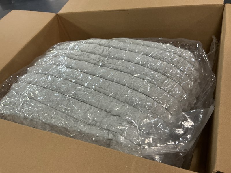 Condition photo showing As Is for westinghouse electric blanket queen size, soft luxury faux fur & sherpa heated blanket with 10 heating levels & 1-12 hours auto off, fast heating blanket, machine washable, 84x 90 inch light grey lightgrey stripe queen 84"x90"