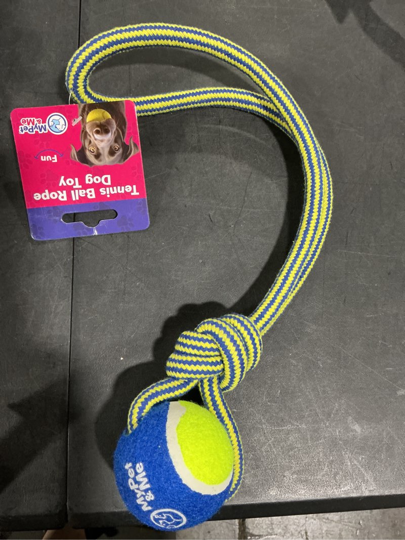 Condition photo showing Good Condition for My Pet & Me - Dog Rope Toy with Tennis Ball - Interactive Fetch, Tug, and Chew Toy for Dogs and Puppies - Ideal for Dog Chew Toy for Playful Chewers, Rope Ball Toy for All Breeds