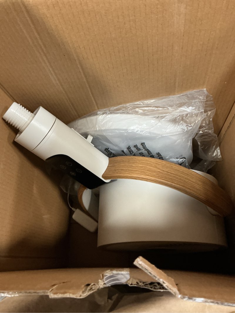Condition photo showing As Is for better homes & gardens 8 inch air circulator pedestal fan, juliet collection, white and light honey
