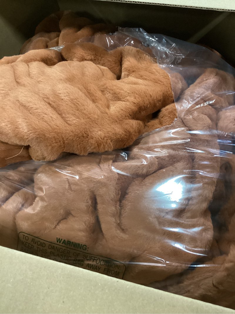 Condition photo showing Good Condition for BATTILO HOME Orange Faux Fur Throw Blanket for Couh, Fall Throw Blanket for Home Decor Double Side Ruched Rabbit Fur Blanket for Bed, Couch, Super Soft Cozy Mink Blanket, Fall Decor, 60x80 Inches 60"x80" Orange