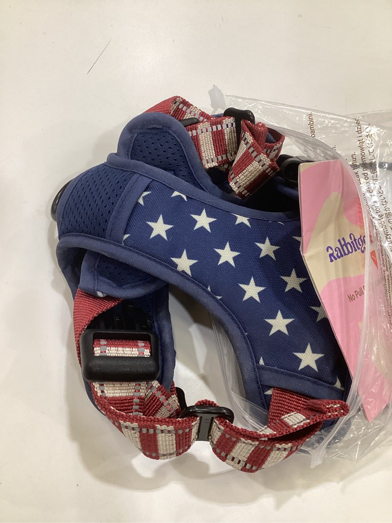 Condition photo showing As Is for rabbitgoo dog harness no pull with 2 leash clips, adjustable soft padded, reflective oxford no choke pet vest with easy control handle for large dogs, blue star, m medium blue star