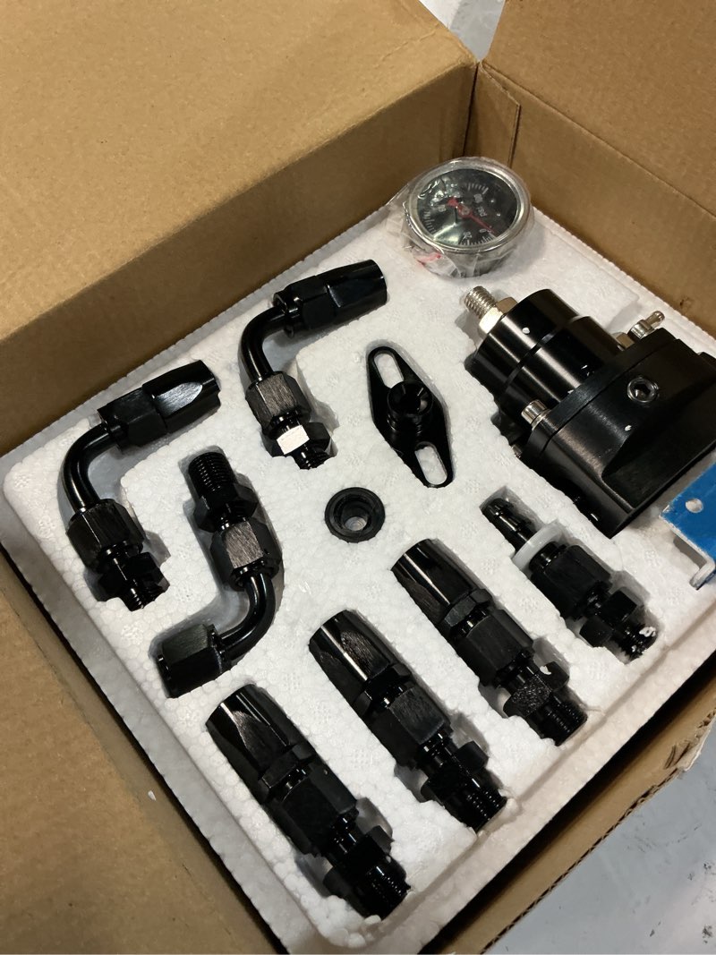 Condition photo showing Good Condition for yeshma efi fuel pressure regulator kit 0-100psi with gauge 6an fuel line fitting universal adjustable aluminum (black)