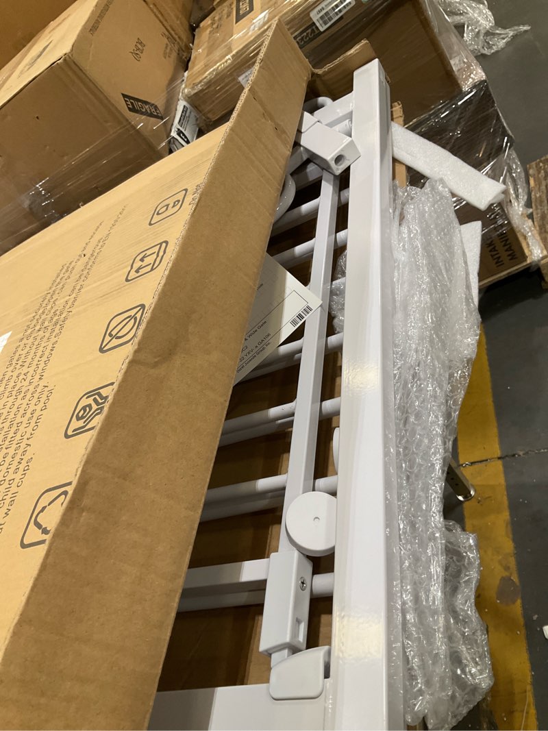 Condition photo showing Good Condition for extra wide baby gate with door 57.5-66 inch pressure mounted, auto close child baby gates for doorways no drill, walk through dog gate indoor for the house, white