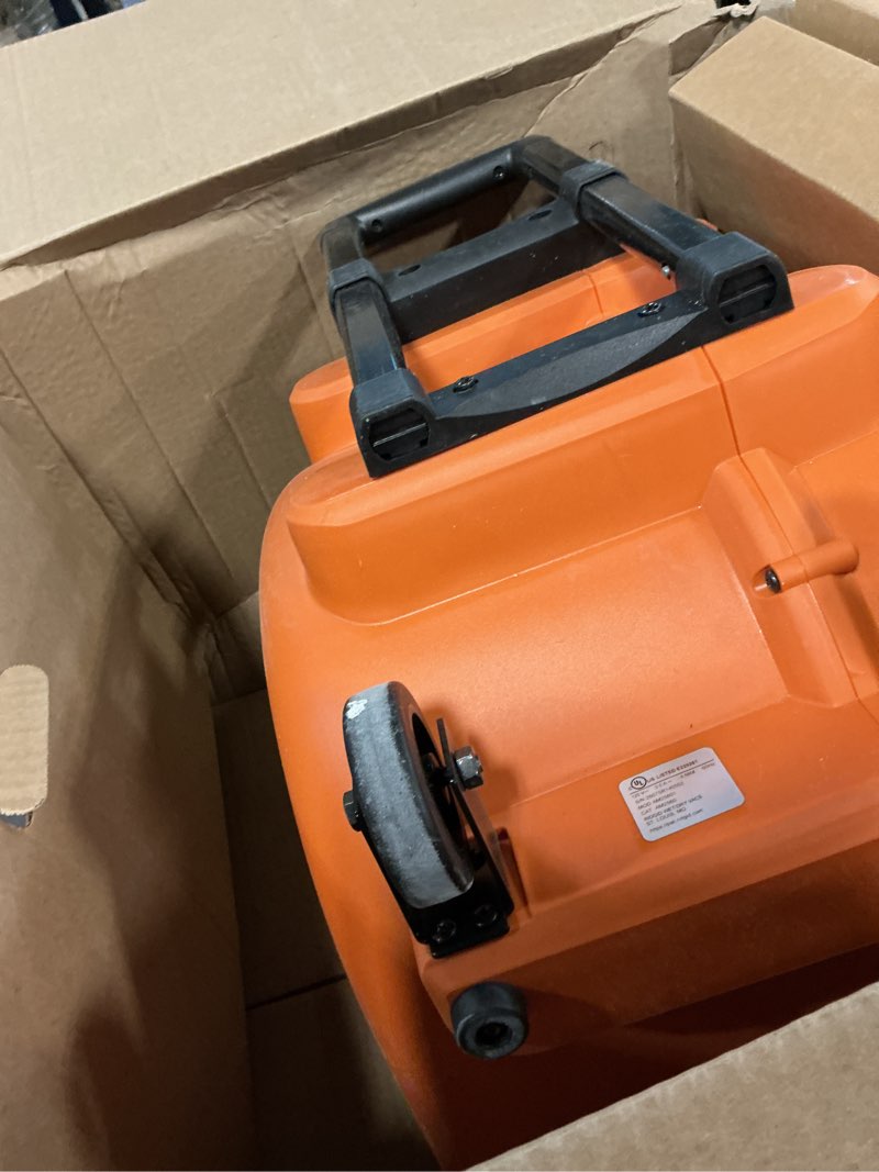 Condition photo showing As Is for ridgid 1625 cfm 3-speed portable blower fan air mover with collapsible handle and rear wheels for water damage restoration