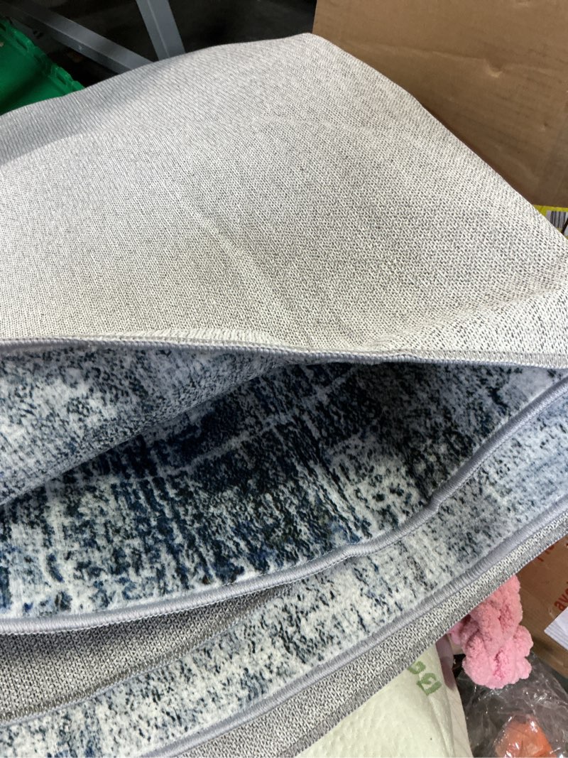 Condition photo showing Good Condition for eleisa modern abstract 5x7 area rug for living room, blue & grey, non-slip stain resistant washable rug, abstract vintage home decor carpet for bedroom, kitchen, dining room blue/grey 5' x 7' (rectangular)