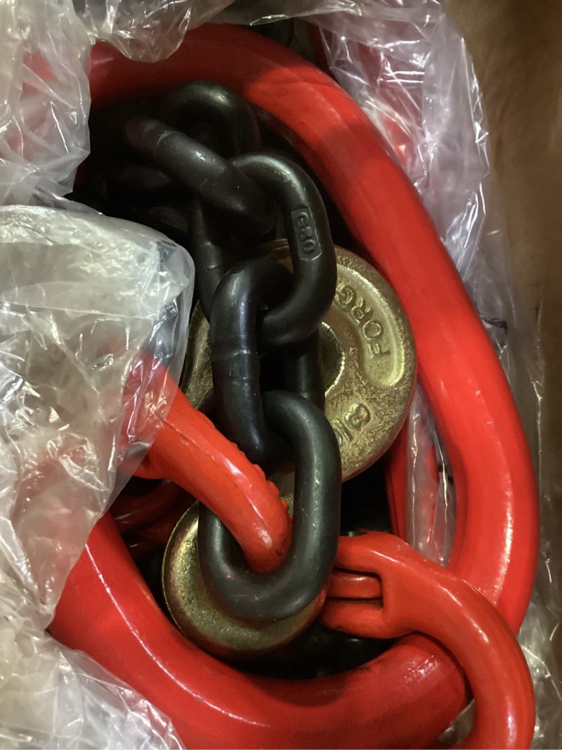 Condition photo showing Good Condition for 3/8" grade 80 v-type transport tow chain w/15 j-hooks 3 ft long shank legs for flatbed truck tie trailer tractor car wrecker tow chain,7100 lbs working load limit,g80 steel bridle,black+red 3/8'' x 3'/j-hook-bkrd
