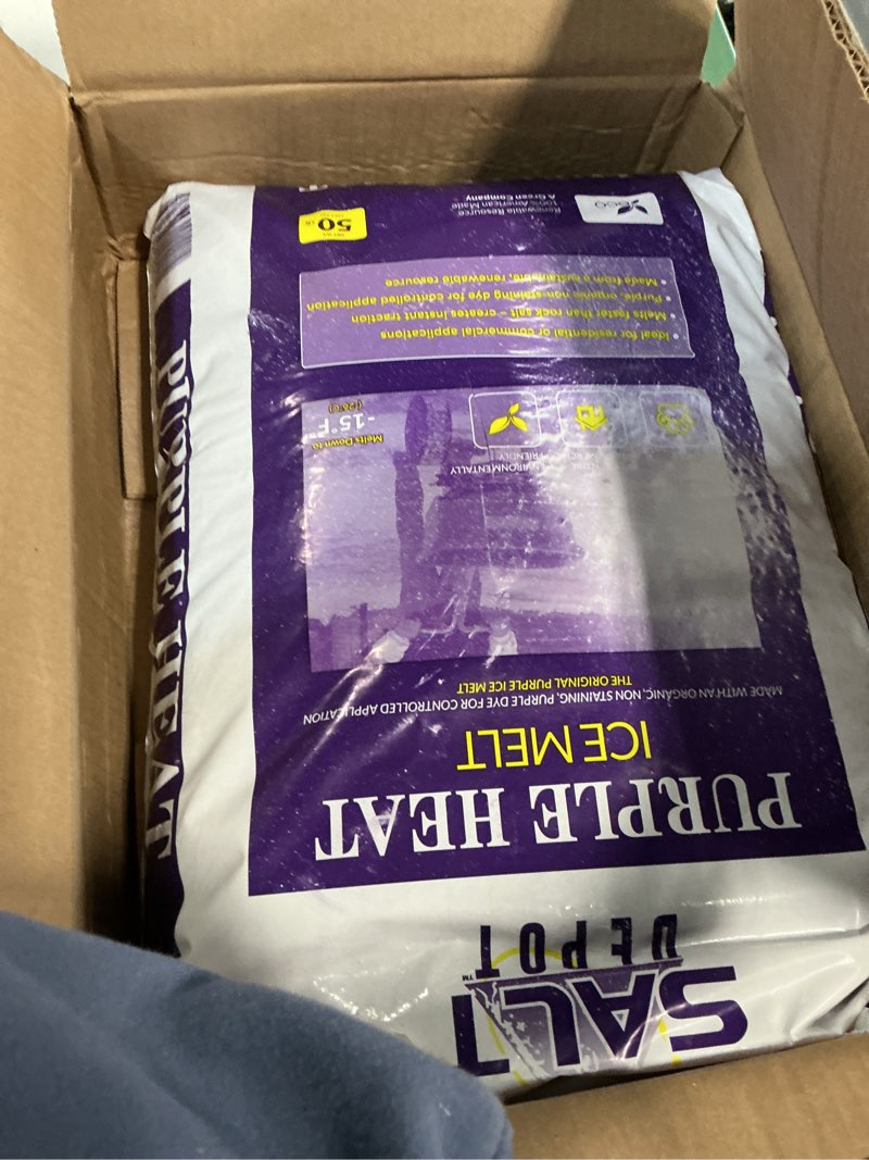 Condition photo showing New/Like New for purple heat ice melt (50, bag) 50.0 pounds bag