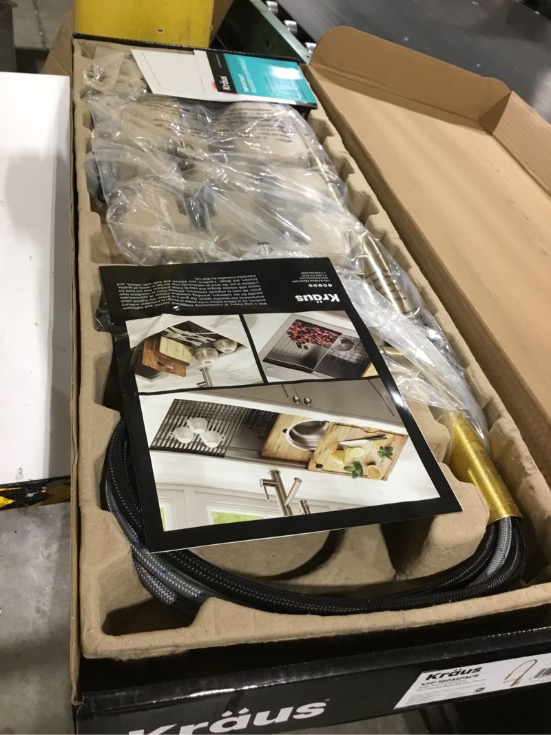 Condition photo showing As Is for KRAUS Artec Pro Commercial Style Pull-Down Single Handle Kitchen Faucet with Pot Filler in Spot Free Antique Champagne Bronze, KPF-1604SFACB 2nd Gen Faucet pull-down version Spot Free Antique Champagne Bronze