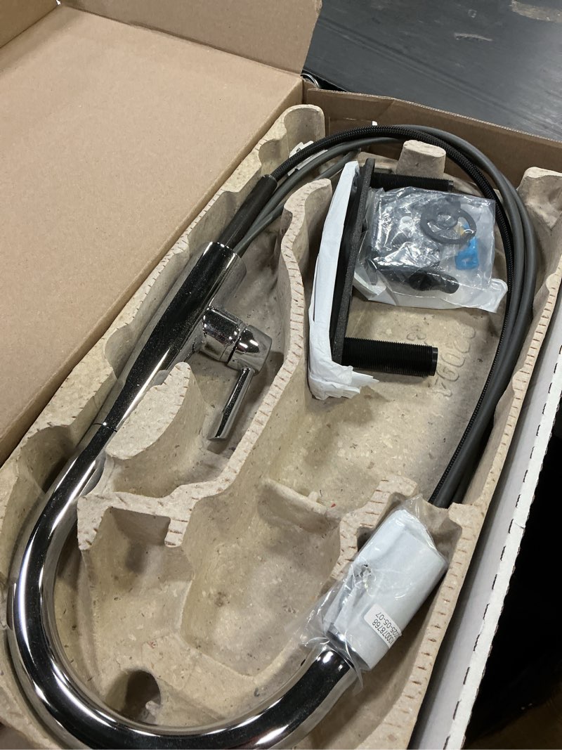 Condition photo showing Good Condition for Delta Essa Chrome Kitchen Faucet with Pull Down Sprayer, Modern Single Hole Kitchen Sink Faucet, Single Handle, Chrome 9113-DST Chrome Standard Activation