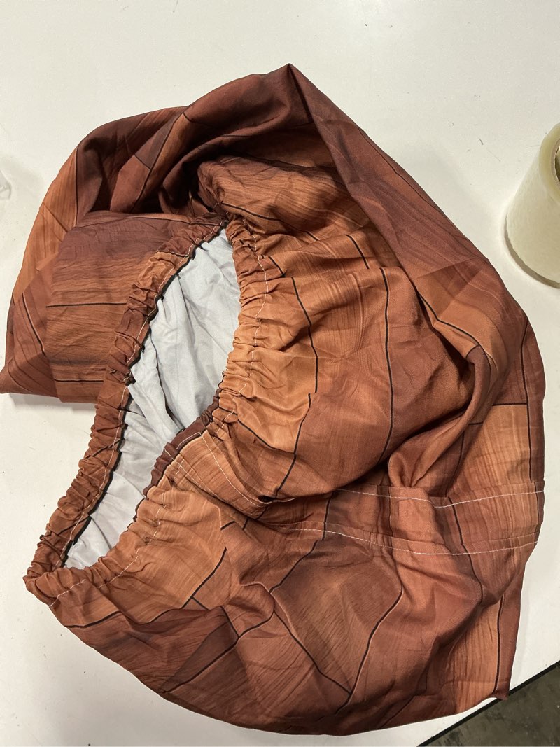 Condition photo showing Good Condition for outdoor tablecloth with umbrella hole and zipper waterproof round fitted tablecloth with elastic edge, wipeable outdoor table cover for patio, garden, picnic fits 53-60" round tables wood grain 60" (round)