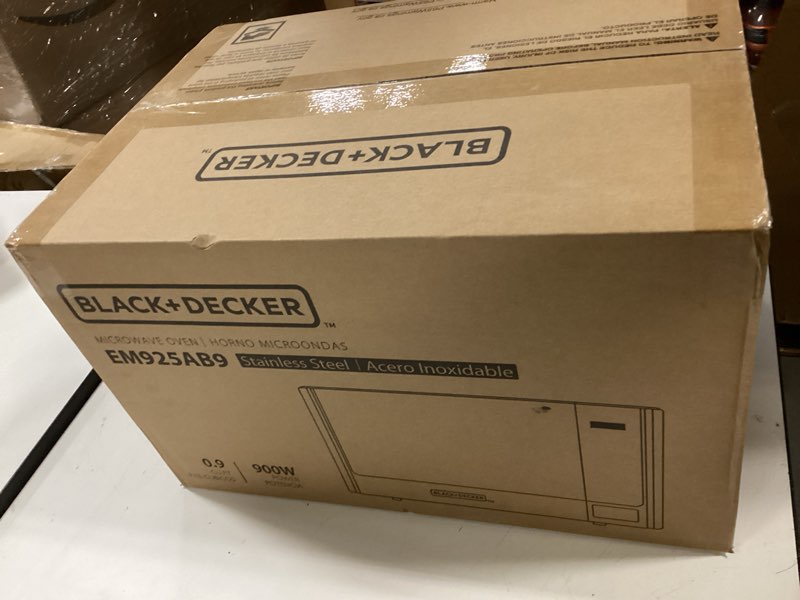 Condition photo showing New/Like New for BLACK+DECKER Digital Microwave Oven with Turntable Push-Button Door, Child Safety Lock, Stainless Steel, 0.9 Cu Ft 0.9 Cu.Ft