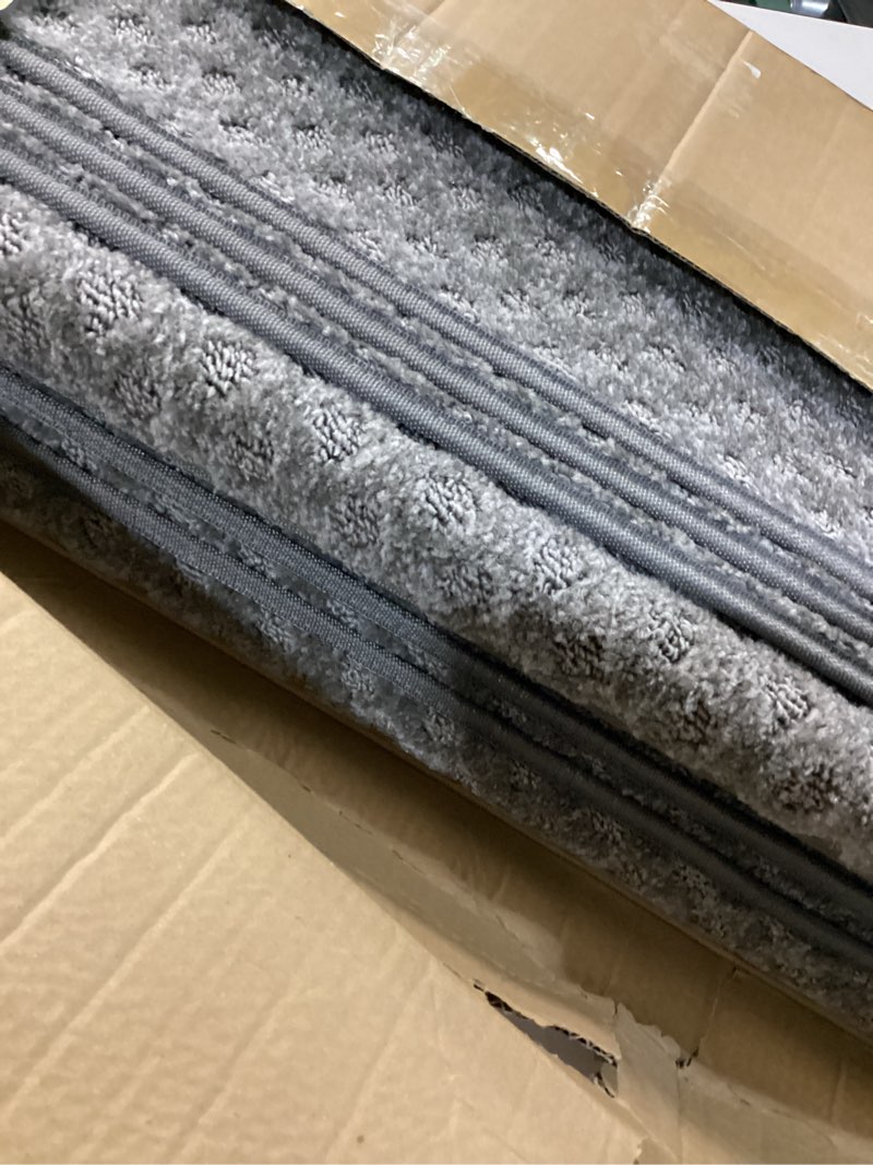 Condition photo showing As Is for bullnose stair treads non slip 9.5" x 32", 14 pcs carpet stair treads for wooden steps indoor with edge protection, reusable peel and stick tpu backing stair runner rugs - lattice pattern grey grey (lattice pattern) 9.5*32 inch 14