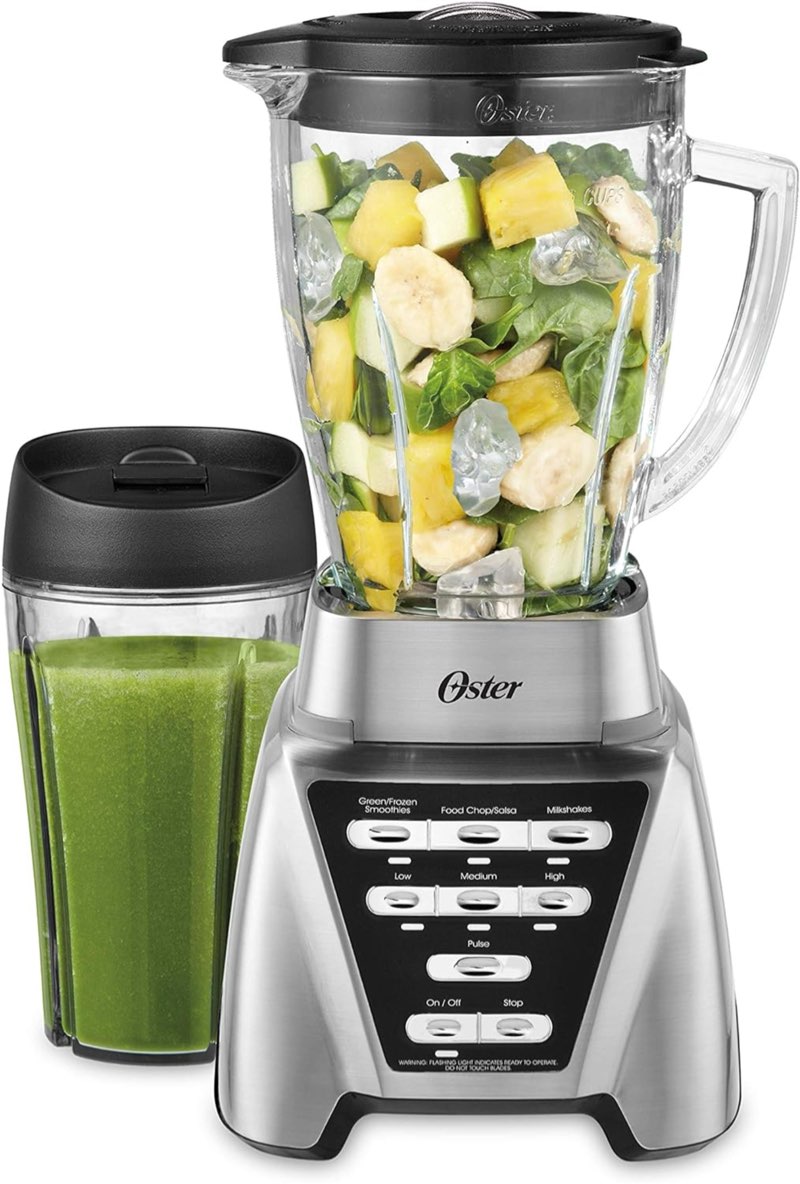 oster blender | pro 1200 with glass jar, 24-ounce smoothie cup, brushed nickel