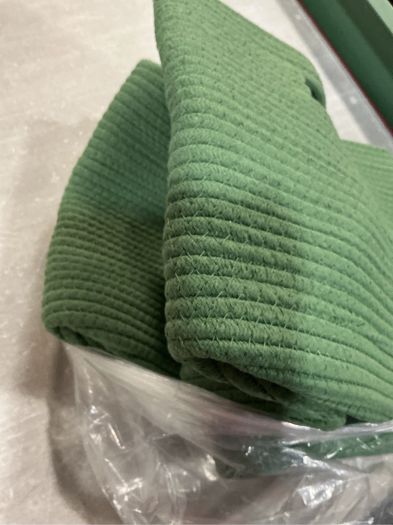 Condition photo showing New/Like New for oiahomy 75l large blanket basket, woven cotton rope baskets for organizing 22”x17”x12”, blanket basket living room, toy storage bins for nursery, green green 22”x17”x12”