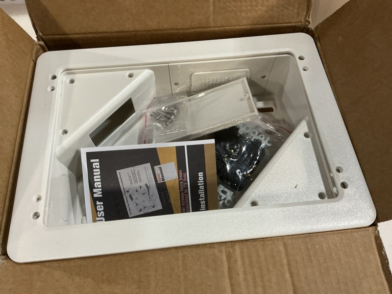 Condition photo showing Good Condition for in-wall tv box with flange for home theater installation, 11.9" x 8.4" cord hider for wall mounted tv, with 2 outlets, cable bracket, lv cable & 1-1/2" ent entrance, ideal for new or retrofit job white 1 pack