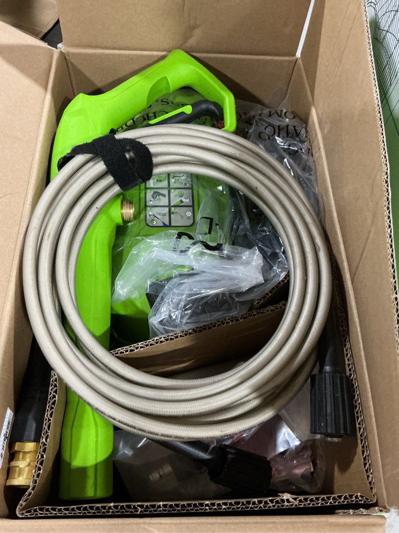 Condition photo showing As Is for greenworks 1800-psi 1.2-gpm cold water electric pressure washer with 2 spray tips