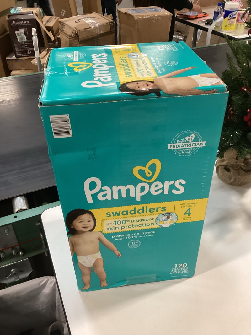 Condition photo showing New/Like New for Pampers Swaddlers Diapers, Size 4 (15-34 lbs), 120 Count, Absorbent, Keeps Baby Dry and Comfortable, Skin Safe Disposable Baby Diaper (Packaging May Vary) Size 4 120