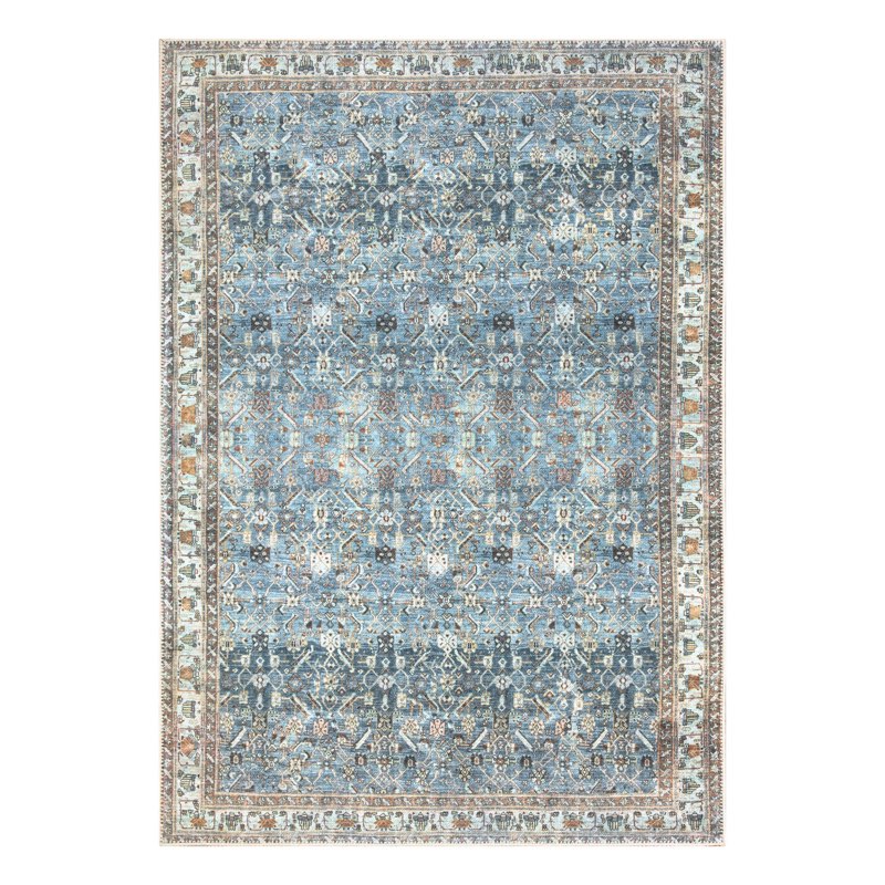 Machine Washable Area Rug - Blue / Beige Rug for Living Room, Bedroom, Dining Room, Kitchen - Ferri