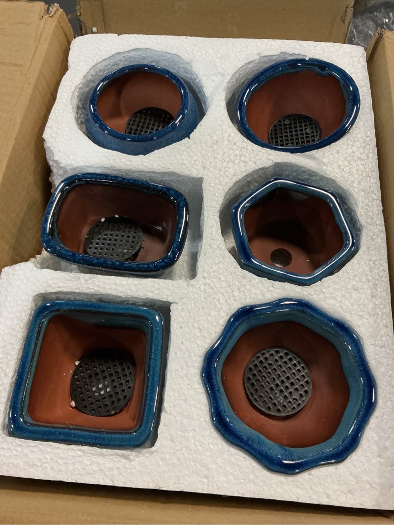 Condition photo showing Good Condition for 6 pack bonsai pot planter, 3" 4" ceramic glazed succulent pots | small succulent planters with drainage, training pot for indoor outdoor plants, cactus, flowers