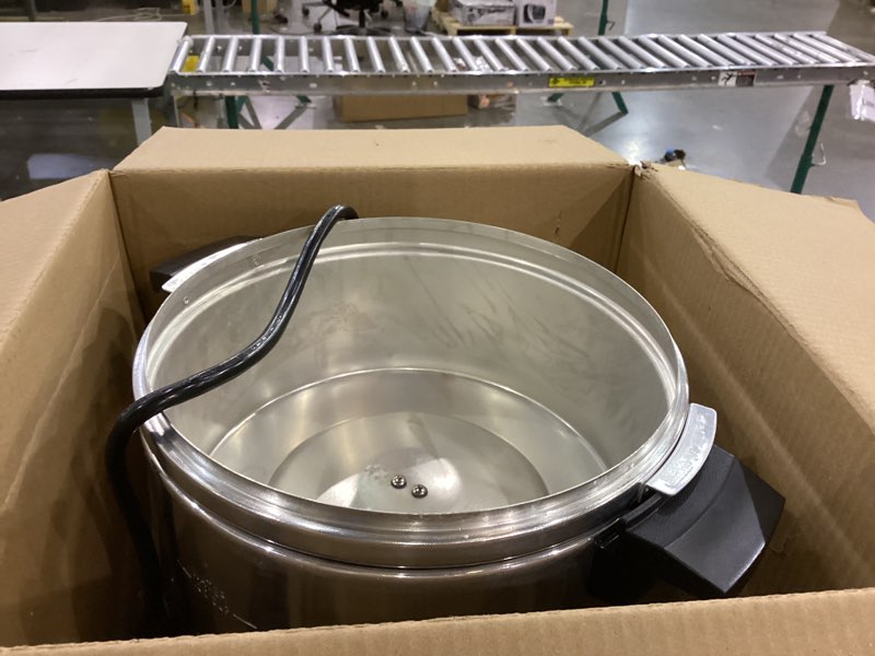 Condition photo showing As Is for West Bend 33600 Coffee Urn Commercial Highly-Polished Aluminum NSF Approved Features Automatic Temperature Control Large Capacity with Fast Brewing and Easy Clean Up, 100-Cup, Silver