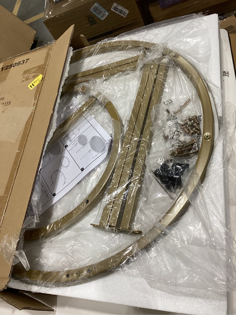 aboxoo Coffee Table Nesting White Set of 2 Side Set Golden Frame Circular Round and Marble Pattern Wooden Tables, Living Room Bedroom Apartment Modern Industrial Simple Nightstand Gold White Engineered Wood