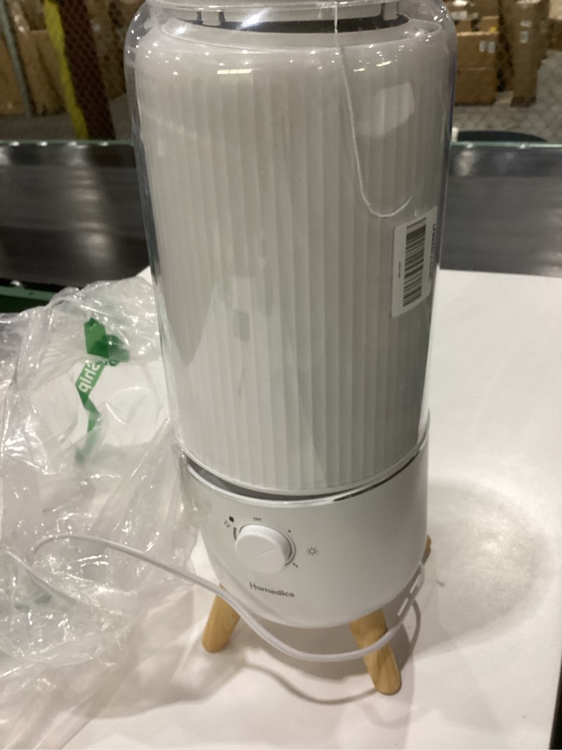 Condition photo showing Good Condition for Homedics Ultrasonic Humidifier, Bedrooms and Home Offices, 0.97-Gallon Tank, 45-Hour Runtime, Visible Ultra-Quiet Cool Mist, Aromatherapy, Demineralization Cartridge, Night-Light, Auto-Off, White, NOT TESTED, AS IS