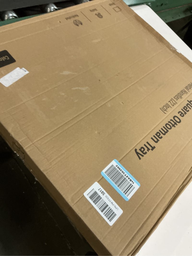 Condition photo showing New/Like New for Joy&Grace Large Square Ottoman Tray for Living Room and Coffee Table 22 Inch Decorative Acacia Wood Serving Tray with Handles for Breakfast in Bed, Dinner Food Kitchen TV (Black, 22" x 22" x 2") Black 22" x 22" x 2"