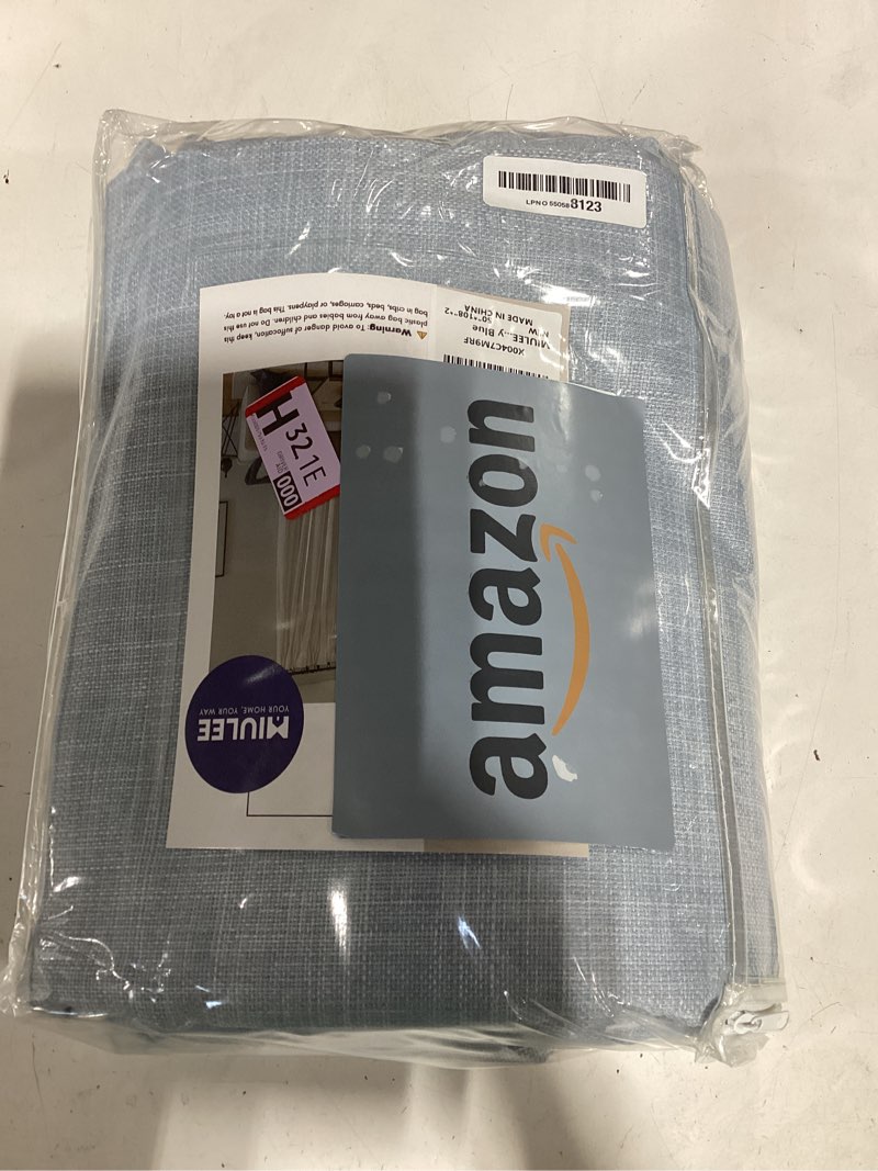 Condition photo showing Good Condition for miulee 100% blackout curtains 108 inch long 2 panels set for bedroom, thick faux linen black out curtain room darkening back tab pleat window textured drapes with hooks for living room, chambray blue chambray blue 50"w x 108"l (pack of 2)