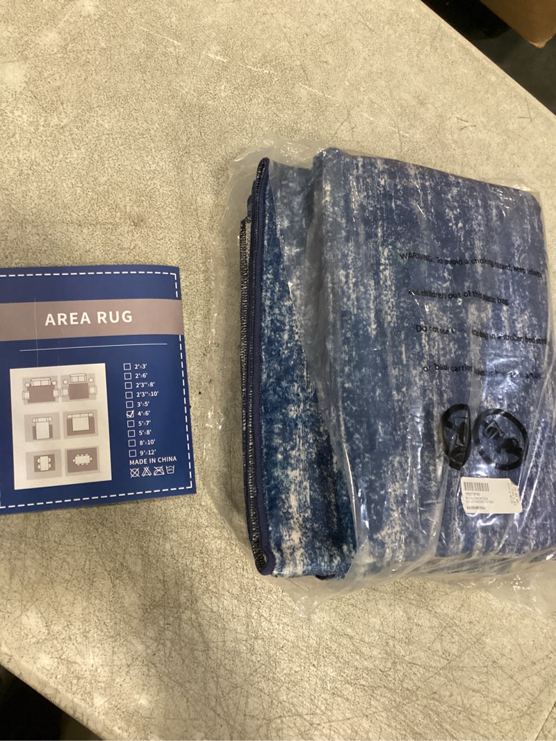 Condition photo showing New/Like New for garvee vintage area rug, 4x6 stain resistant carpet non shedding non-slip soft rug bedroom dining room or home office, low pile farmhouse oriental indoor floor carpet color blue