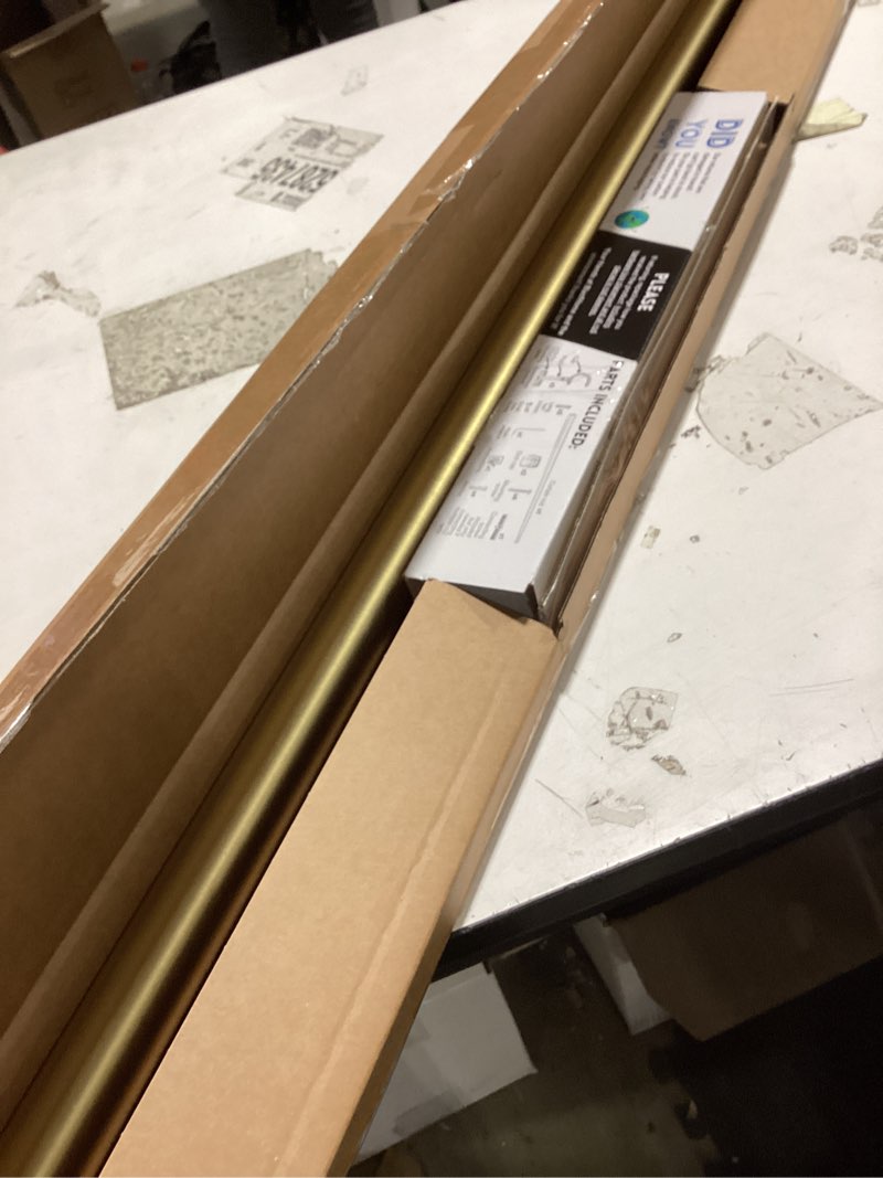 Condition photo showing Good Condition for blasthome® non-adjustable luxury curtain rods for windows, 1 ¼” rod set, 4 1/2 foot fixed length, brushed gold single rod brushed gold 4 1/2 foot