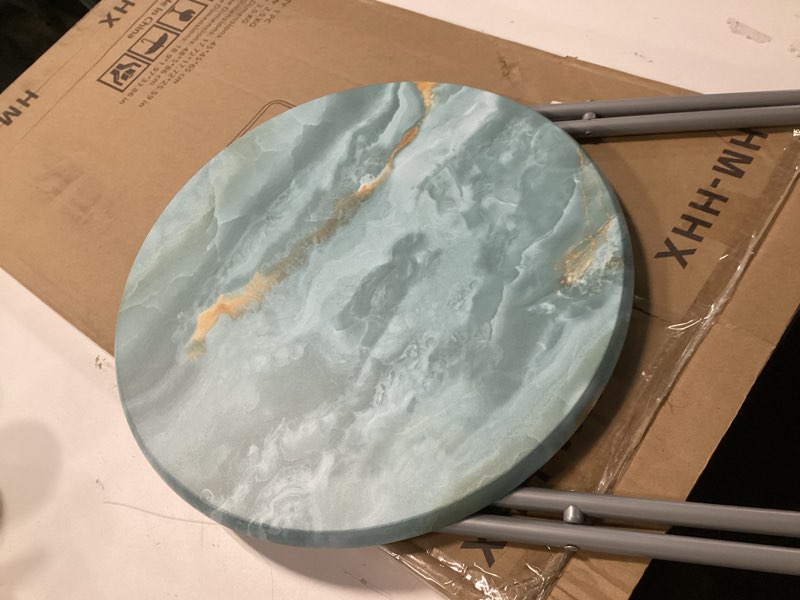 Condition photo showing Good Condition for Folding TV Trays, Round Tray Table, Small Foldable Table with Light Weight, Portable Dinner Table for Eating, Snack Side Trays Table, 17.5 x 17.5 x 26 in (Ocean Blue Marble) 1pc Ocean Blue Marble