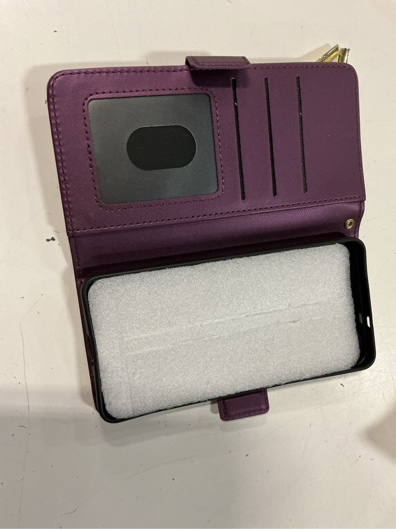 Condition photo showing Good Condition for djbear for samsung galaxy s26 wallet case for men & women, all-in-one flip folio cover with 9 card slots, zipper pocket, detachable wrist strap, full body protection for samsung s26 dark purple