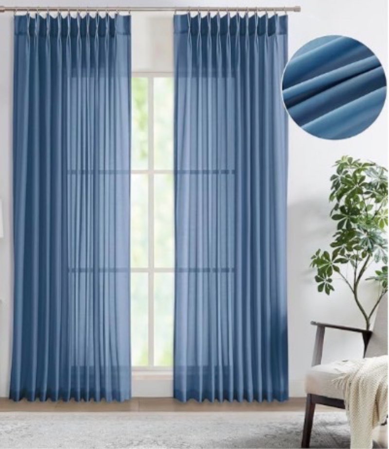 WEST LAKE Coronet Blue Pinch Pleated Sheer Curtains 95 Inches Long,French Pleat Drapes for Living Ro