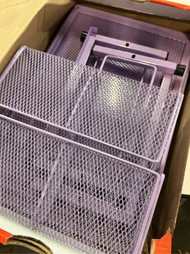 Condition photo showing As Is for opnice desk organizers and accessories, 2-tier computer monitor stand riser with drawer and 2 pen holders, laptop stand, office desk accessories & office decor for women, purple purple 1-pack single