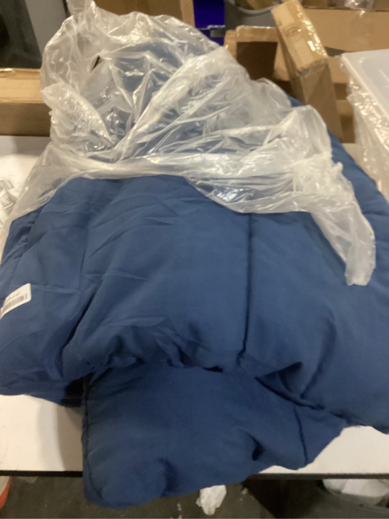 Condition photo showing As Is for EASELAND California King Down Alternative Comforter - Quilted Duvet Insert for All Seasons, Soft Lightweight with Corner Tabs, Summer Winter Warm Bedding, Navy 96x104 Inches California King Dark Blue